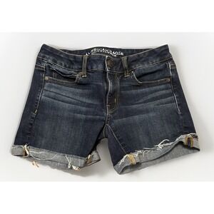 American Eagle Womens Midi Shorts Cuffed Dark Wash Super Stretch Size 2